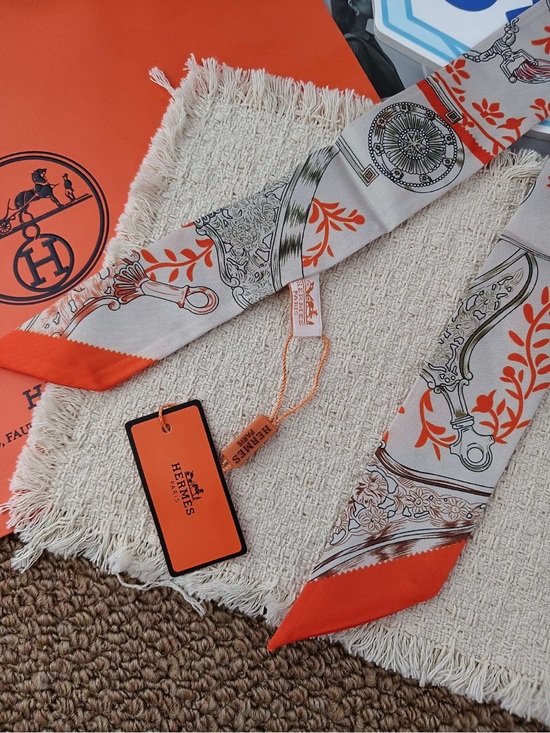 Accessories - “H” Designer Etriers Remix Orange Silk Twilly Scarf